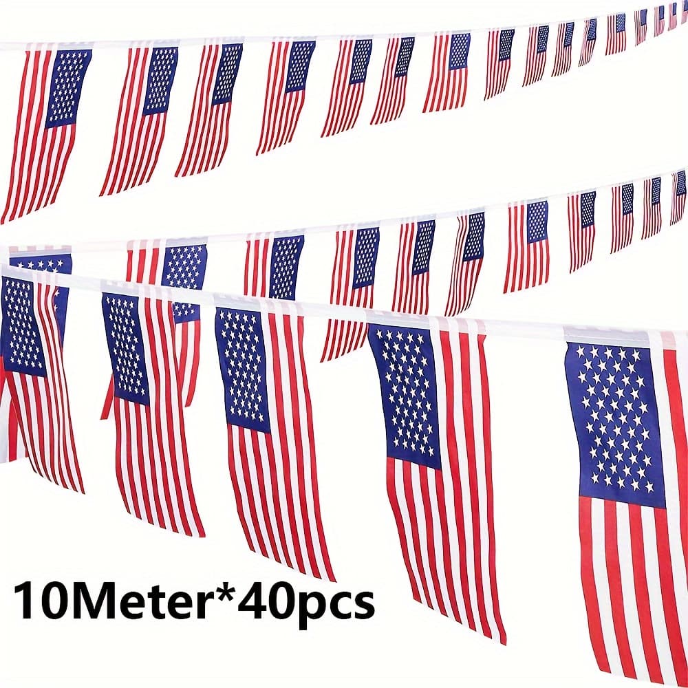 TEMU 40pcs Of American Flag In 10 Meters, American Flag Banner, July 4th Decoration, Holiday Decoration, Party Decoration, Outdoor Decoration, Day Decoration, Day Banner, American Flag