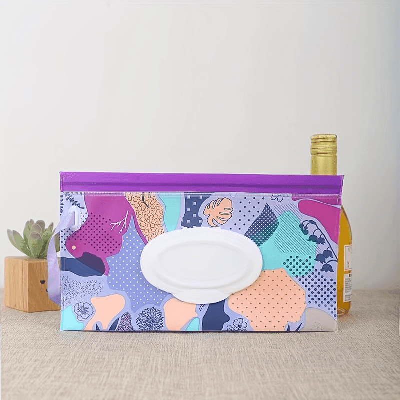 TEMU Reusable Dispenser Bag Portable Wipe Holder In Blue Purple Refillable Wet Wipes Pouch For On Th Go Use