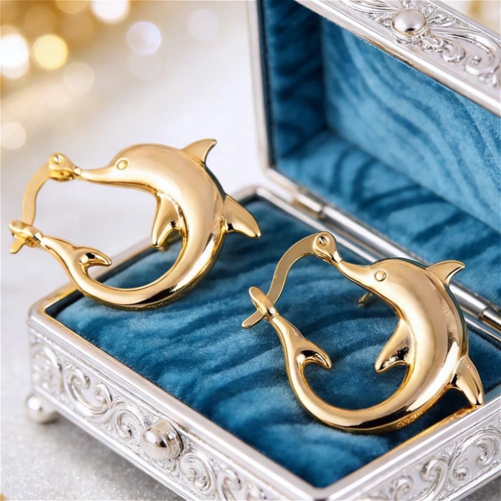 TEMU 1pc 1pcs Women's Dolphin Hoop Earrings - Cute Marine Jewelry, Shiny Polished Dolphin-shaped Hoops With Clasp, Suitable For Summer, Beach, Wear - Bling Earrings ()