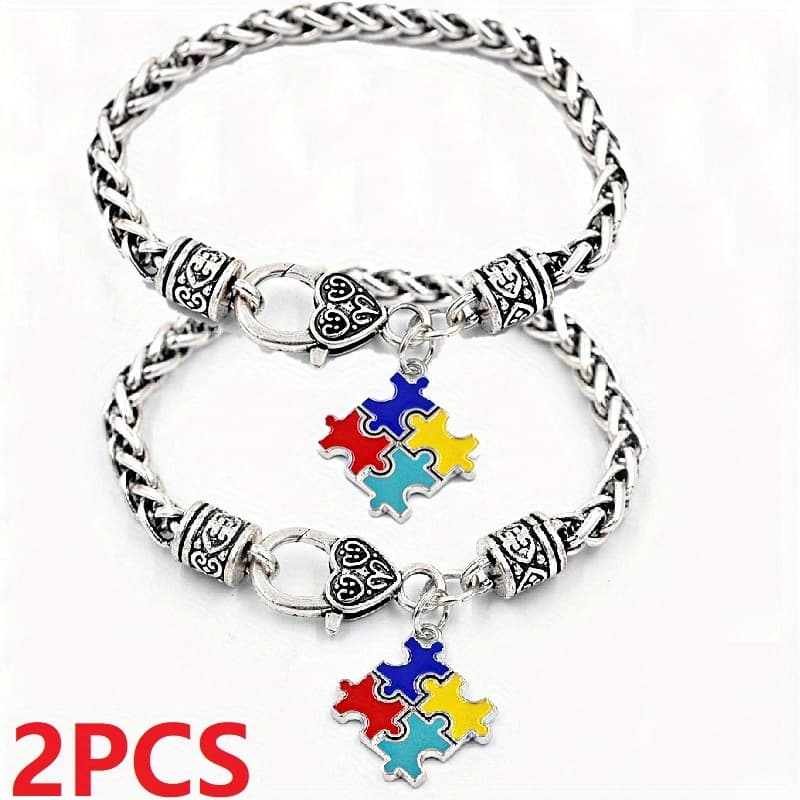 TEMU Set Of 2 Vintage Style Bracelets For Couples, Unisex Hip Hop Fashion Jewelry