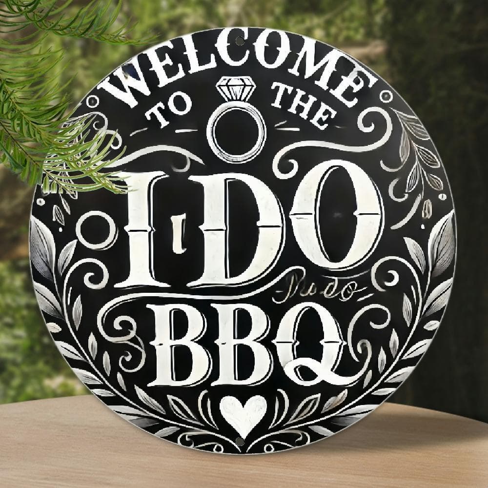 TEMU 1pc Bohemian Style "welcome To Do Bbq" Round Metal Wall Art Sign - 8x8 Inch Aluminum Rustic Wedding & Anniversary Decor With Heart & , Living Room, Porch, Office, Or Gift