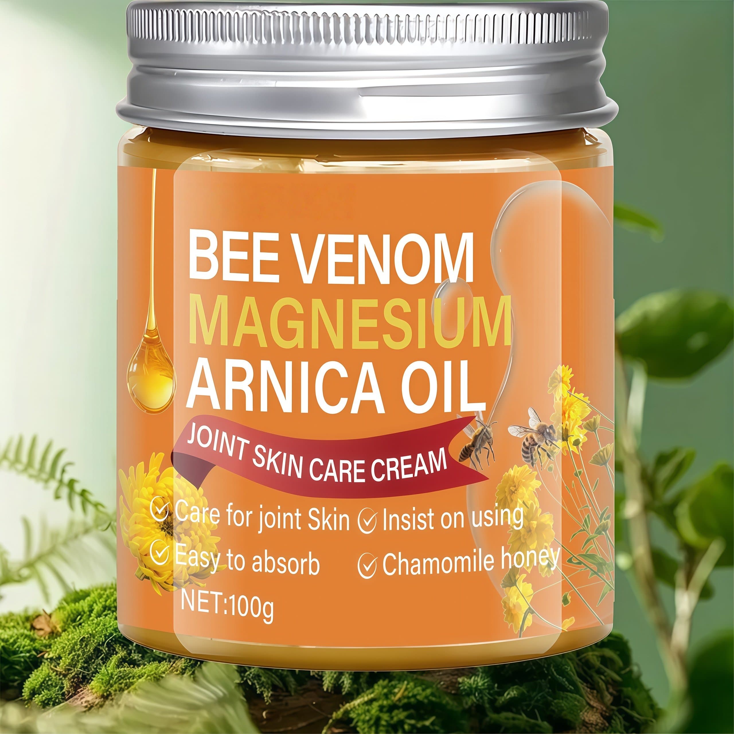 TEMU Bee Venom & Magnesium Massage Cream With | Lightweight Moisturizing & Protective Formula, Body Care, Body-nourishing Magnesium Cream For Back, Knees, And Elbows, Improves Light Beige &