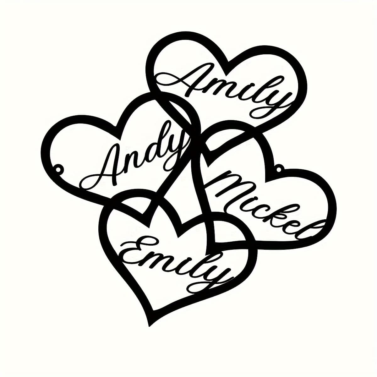 TEMU 1pc Customizable Metal Wall Art - Personalized Family Names In Elegant Cursive, Interlocking Hearts Design For Home Decor & Housewarming Gifts, Decorative Indoor Wall Sculpture