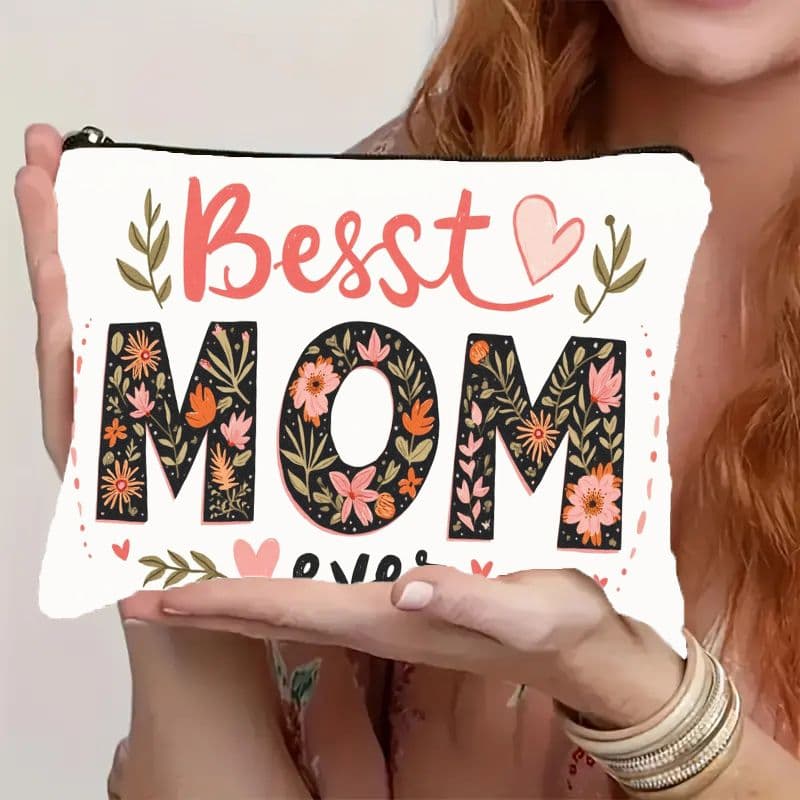 TEMU 2d Flat, " Ever" Floral Print Cosmetic Makeup Pouch With Zipper Closure - Lightweight, Portable & Durable Organizer Bag For Essentials, Travel Toiletry Kit