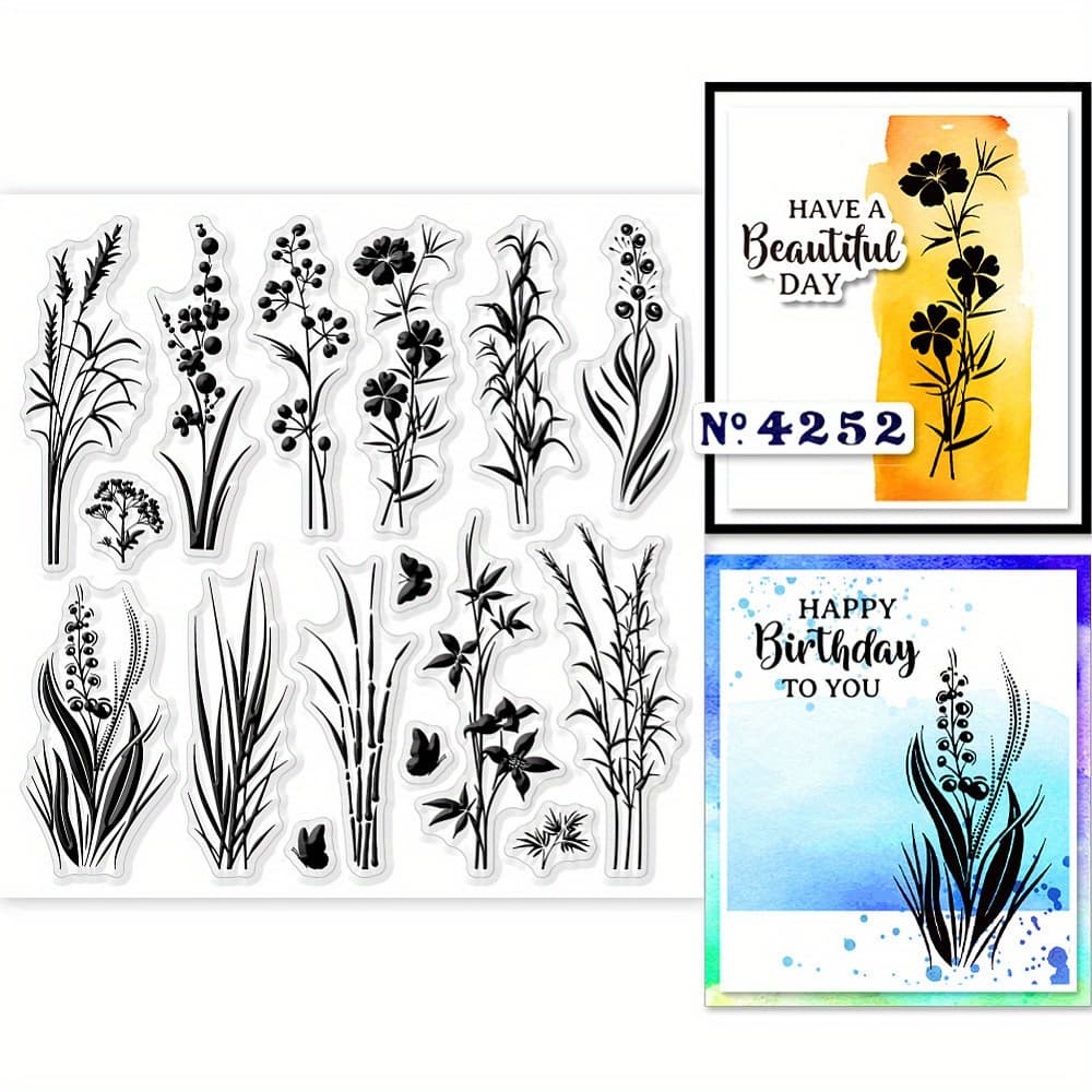 TEMU 1sheet Plants Clear Stamps Wildflowers Grass Clear Stamp Seals Transparent Stamps Craft Supplies Stickers Handmade Kit