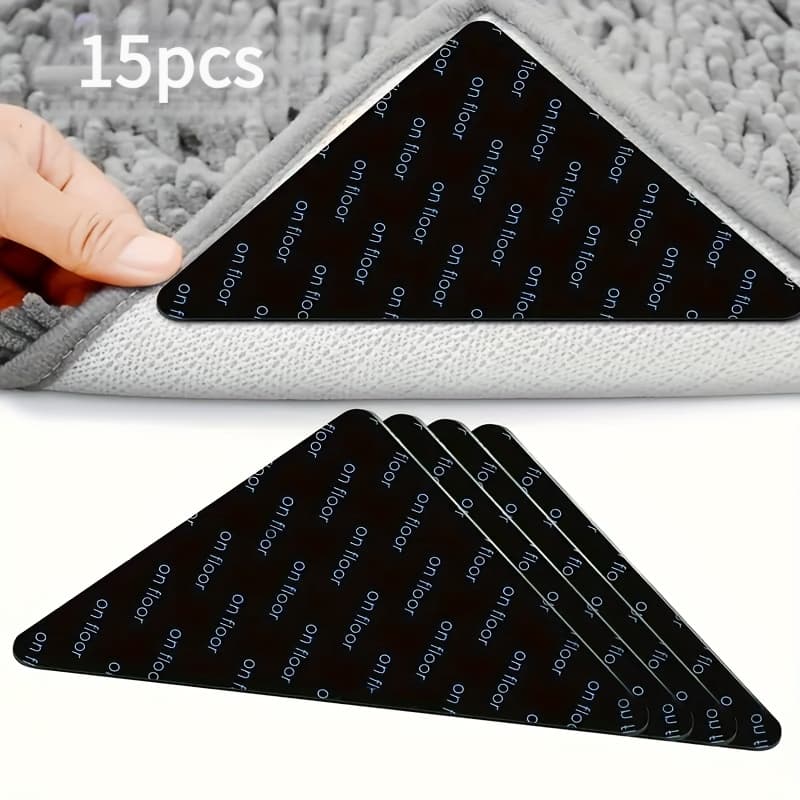 TEMU 15pcs Rug Grippers, Non-slip Fixing Stickers, Non-slip Carpet Mat For Hardwood Floors, Tile Marble Floors, Double Sided Adhesive Carpet Clips Keep Corner Flat, Removable Carpet Tape For Area Rugs