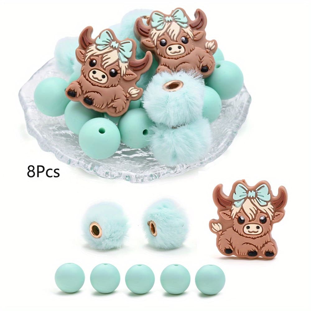 TEMU A Set Of 8 Animal Silicone Plush Beads, Featuring 15mm Large Hole Plush Round Beads, Suitable For Jewelry Making Kits, Bead Pens, Necklaces, Bracelets, Keychains, And Decorative Gifts
