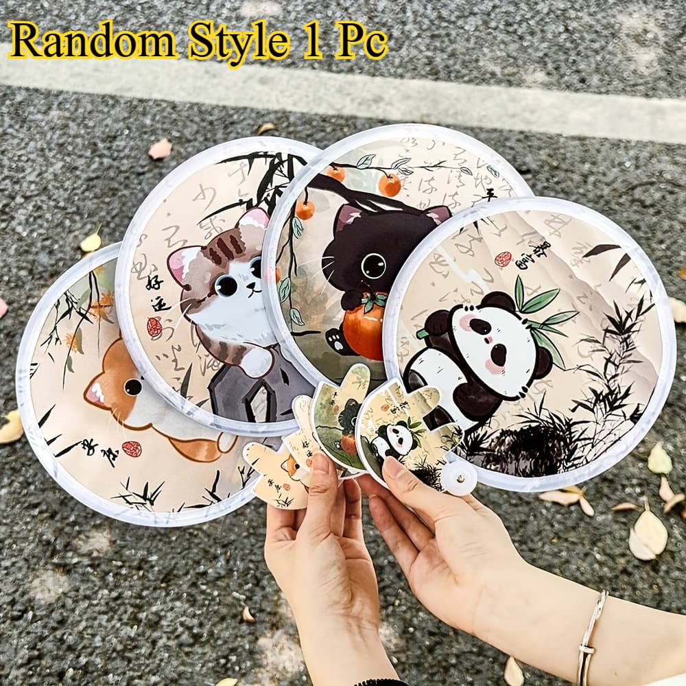 TEMU 1 Cute Cat Folding Fan Pattern Random - Cat Design, 2-in-1 Cooling And, Convenient To Carry With A Carrying Case And Storage Bag, Summer Accessory, / Festival Gift (cat Pattern Style)