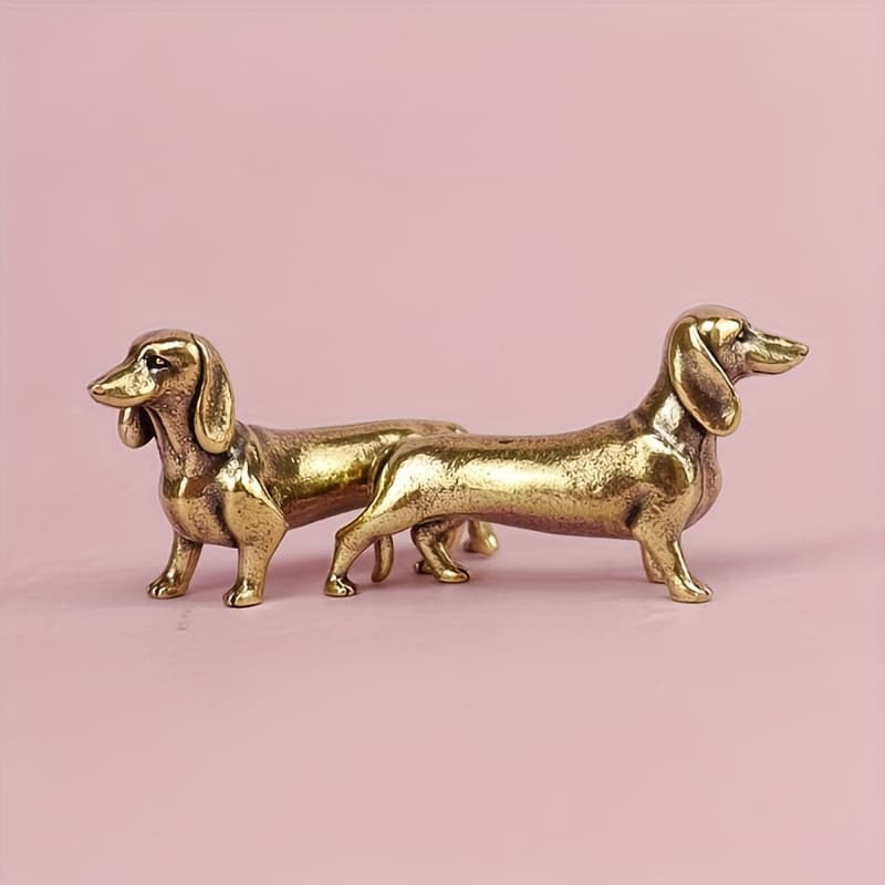 TEMU 2pcs Vintage Golden Dachshund Statues - Handcrafted Metal Figurines, Home Decor Dog Collectibles, Ideal Gift For Pet Lovers And Animal Collectors