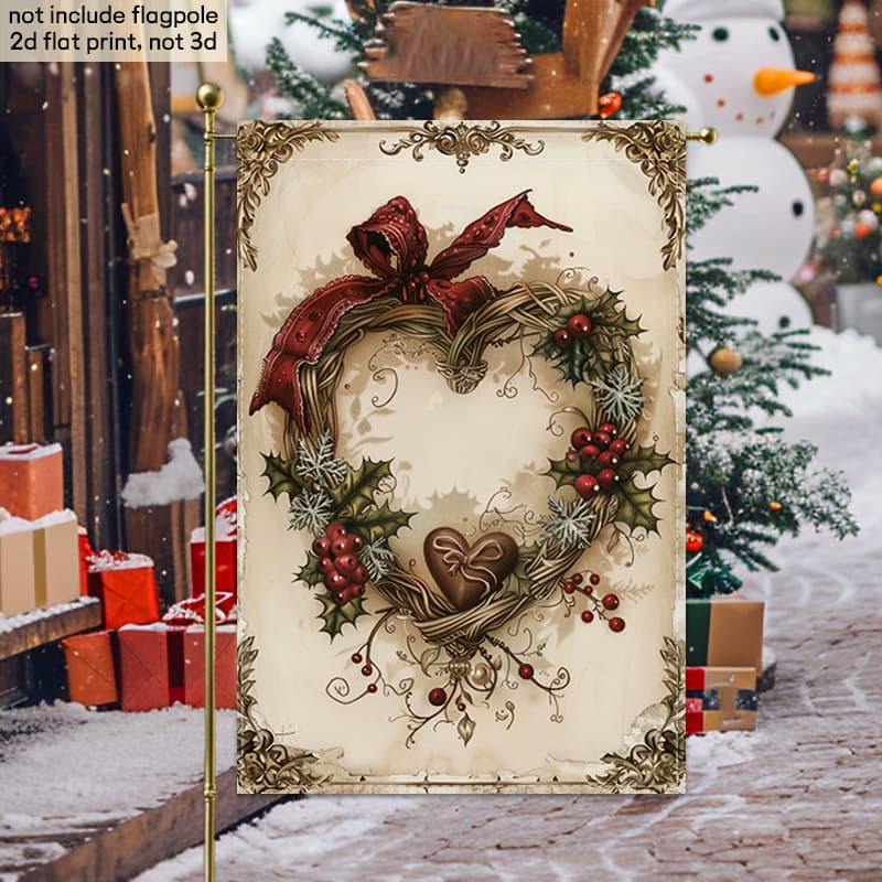 TEMU 2d Flat, 1pc 2d Flat Double-sided Garden Decoration Flag Vintage Style Chocolate Wreath Holiday Garden Flag, Holiday Decorations, Christmas Decorations, 2d Flat