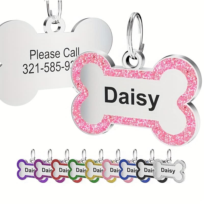 TEMU 1pc Personalized Pet Tag | Engraved Collar Tag Bone Design Multiple Colors Pet Supplies | Father's Day Gift
