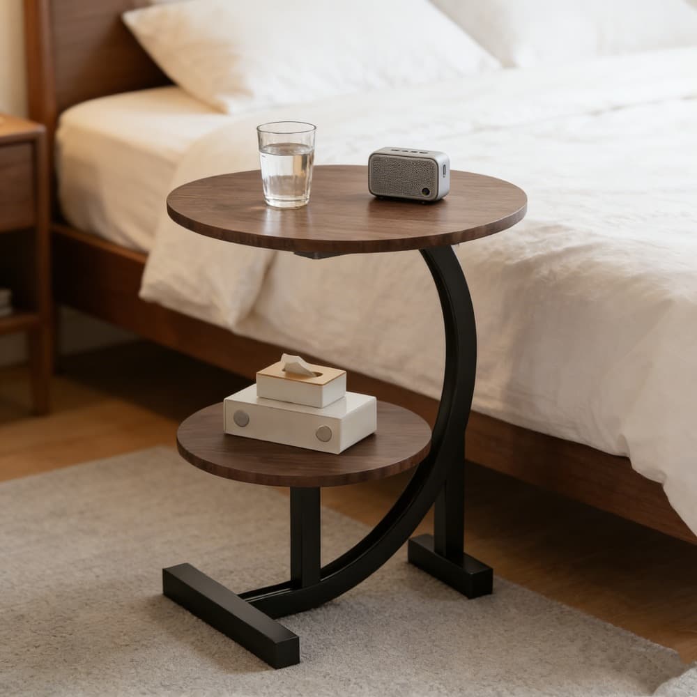 TEMU Bedside Table - Indoor/outdoor Side Table, Sturdy Metal Frame Lightweight Space-saving Design, Suitable For Living Rooms, , Offices - Easy To Move, Decorative Bedside Table