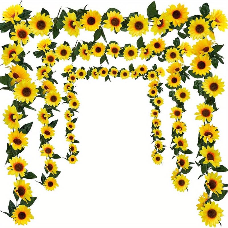 TEMU Set Of 4 Sunflower Garlands, 7.5 Feet Long Sunflower Hanging Vines With Green Foliage For Decorating Rooms, Kitchens, Gardens, Birthday Celebrations, Weddings, Baby Showers, And Party Tables