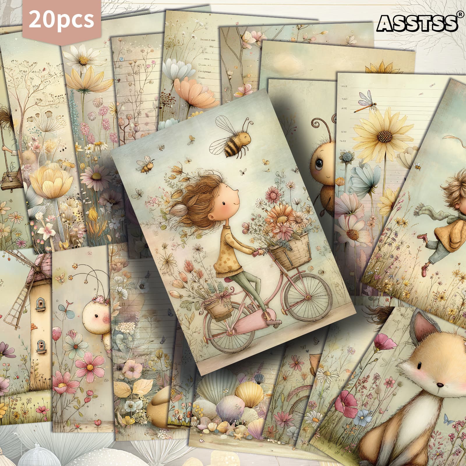 TEMU 20pcs Asstss Vintage Pinup Girl & Flower Junk Journal Cards - Girl Illustrations, Pages Suitable For Scrapbooking, Card Making & Retro Crafting - Collectible Decorative Papers