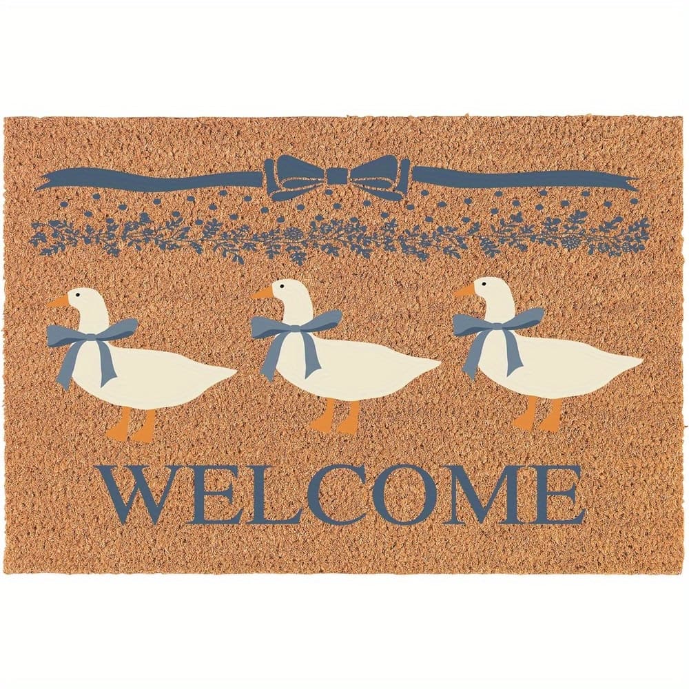 TEMU Welcome Doormat Door Mat Gift Welcome Vintage Blue Ribbon All--weather Doormat With Non-slip Backing Welcome Floor Mat For Home Porch Entrance Decoration