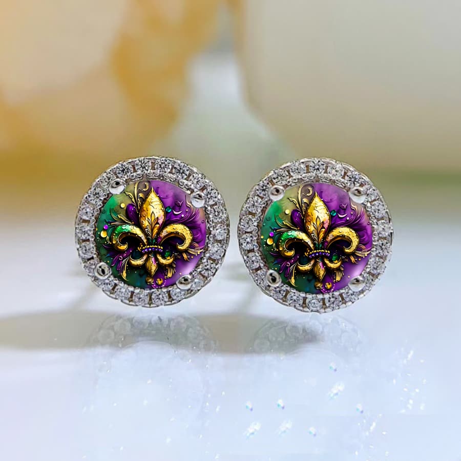 TEMU Fleur Earrings Featuring A Decorative And Ornamental Design, Perfect For Celebrations And Parties. Unique Round Floral Earrings For Mardi Gras And Other Festive Occasions