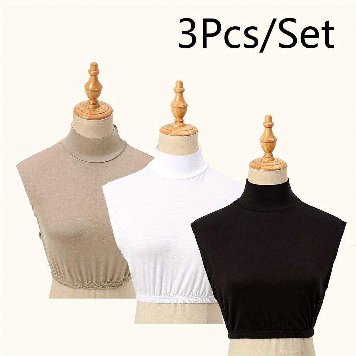 TEMU 3/6pcs Women's Fashion Fake Collar Hem Elastic Three-piece Set, Lightweight, Breathable, Soft, Comfortable, Moisture-wicking, , Suitable For Daily , Travel, And Casual Layering