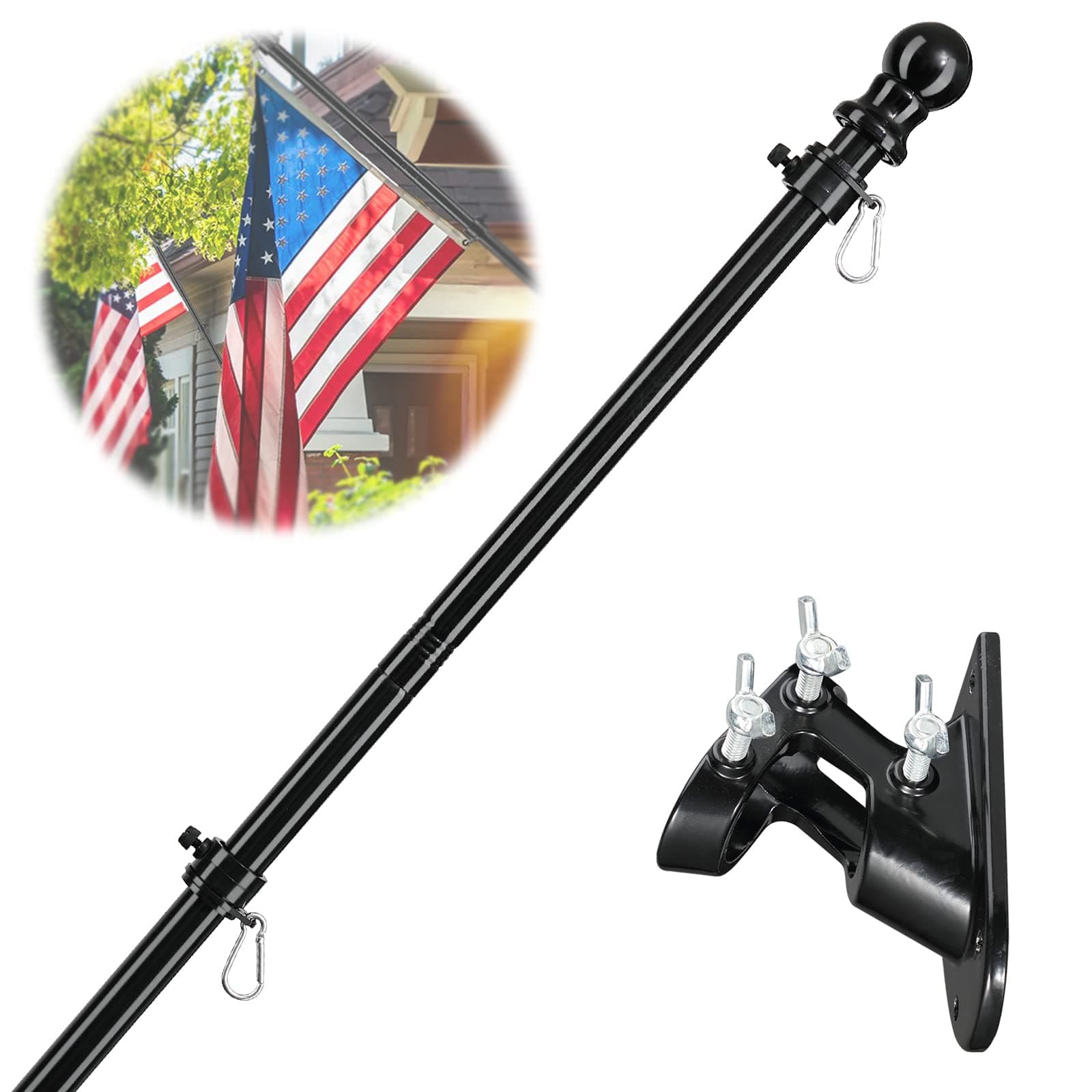 TEMU American Flag Poles For Outside House - 5-7ft Free Flag Pole For House With Holder Bracket, Residential Flagpole Kit For Outdoor Porch Garage