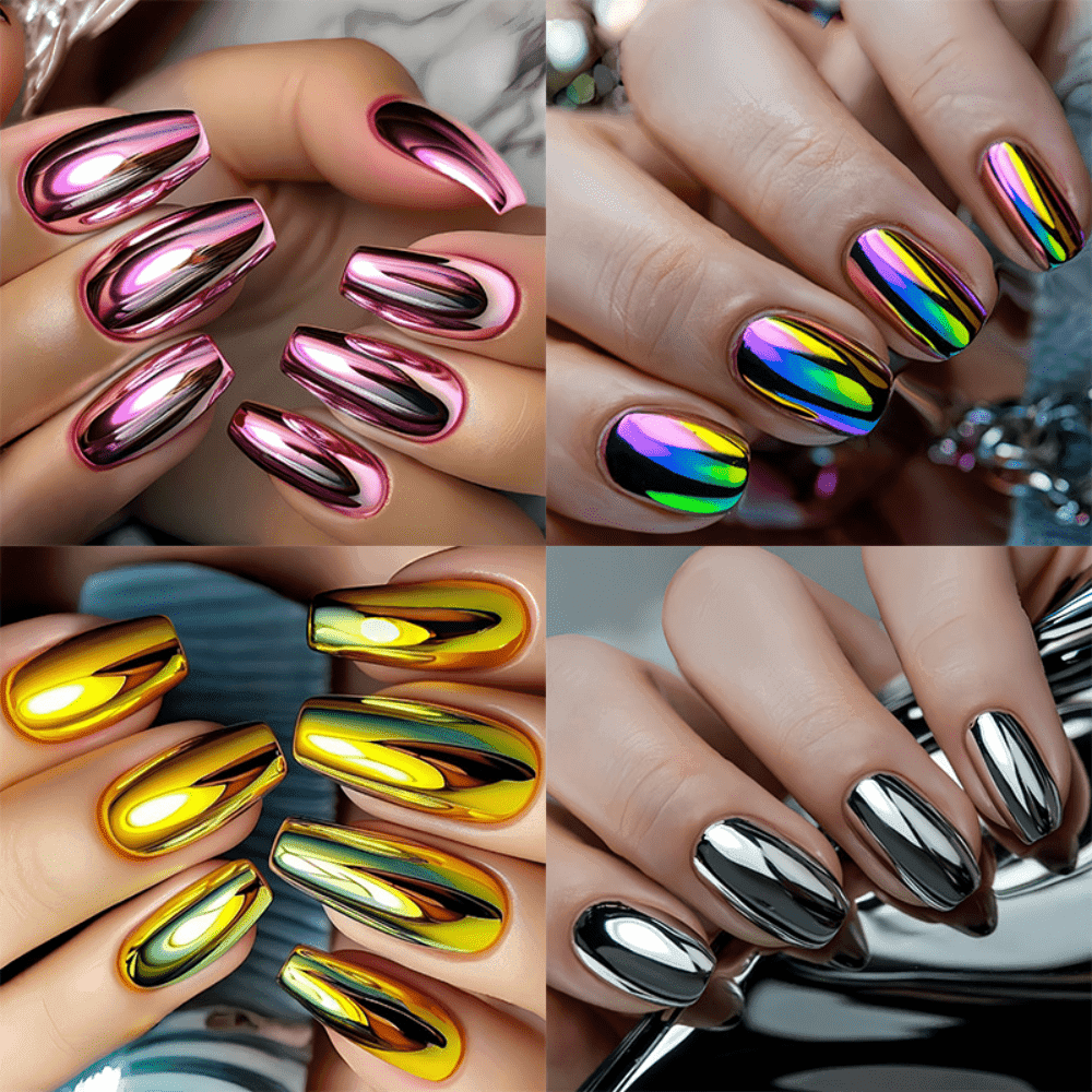 TEMU 96pcs Iridescent Aurora False Nails With Iridescent Chrome Base & Colors - Glossy Press- Nails Suitable For Women &, Spring Summer, Saint Day, Daily Wear,