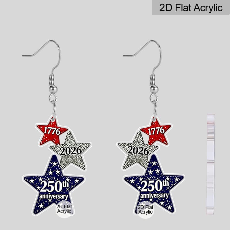 TEMU 2d Flat, 1 Pair Simple Red White Acrylic Drop Earrings- 1776-2026 250th Anniversary Dangle Earrings, Day Earrings, Patriotic Jewelry Gift For Women, 2d Flat