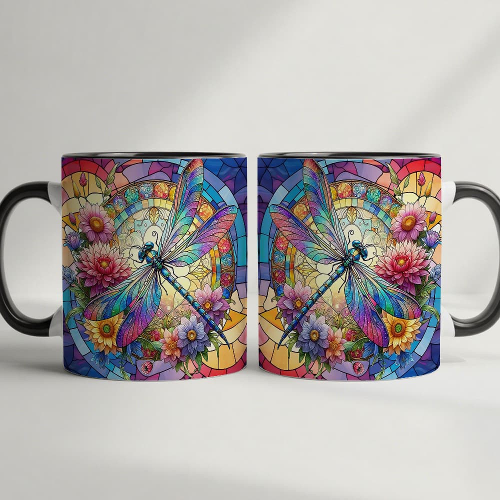 TEMU 1pc Stained Glass Dragonfly Flower Mug, Colorful Artistic Coffee Cup, Ideal Gift For Dragonfly Lovers Garden Enthusiasts, Suitable For Home Office Use Birthday Thanksgiving