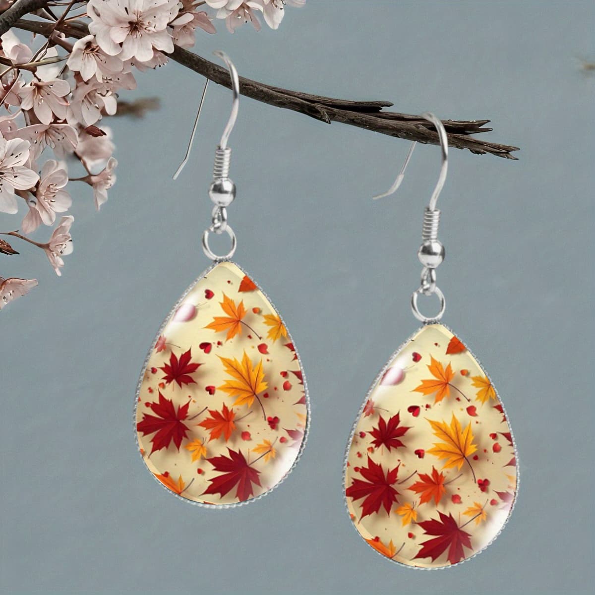 TEMU A Pair Of Autumn Maple Leaf Droplet-shaped Earrings, A Unique Accessory Gift For Fall Fashion, Without Battery