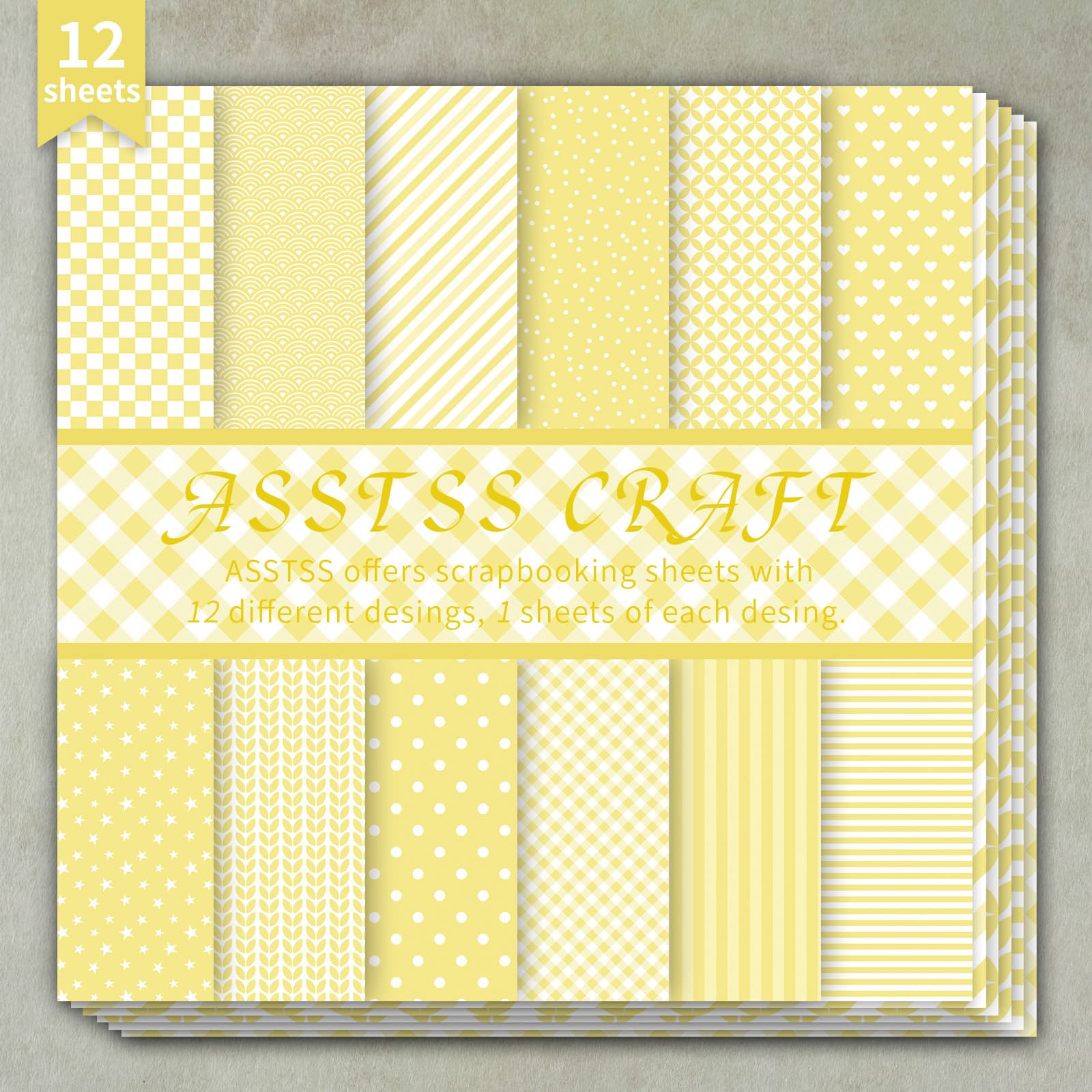 TEMU 12-sheet Asstss Inches Scrapbooking Paper Pad, Yellow Geometric Patterns, Fresh Minimalist Style Backing Paper Supplies, Heavyweight Cardstock For Journaling, Collage Art, And Crafts, Inches Pack