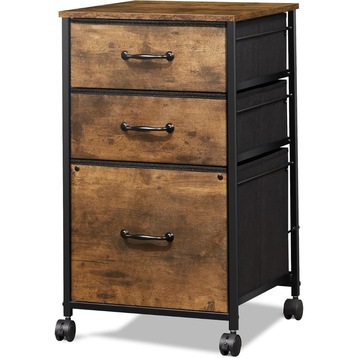 TEMU Mobile File Cabinet, Rolling Printer Stand With 3 Drawers | Fabric Vertical Filing Cabinet Fits A4 Or Letter Size, Vintage Style, Espresso End, Brand