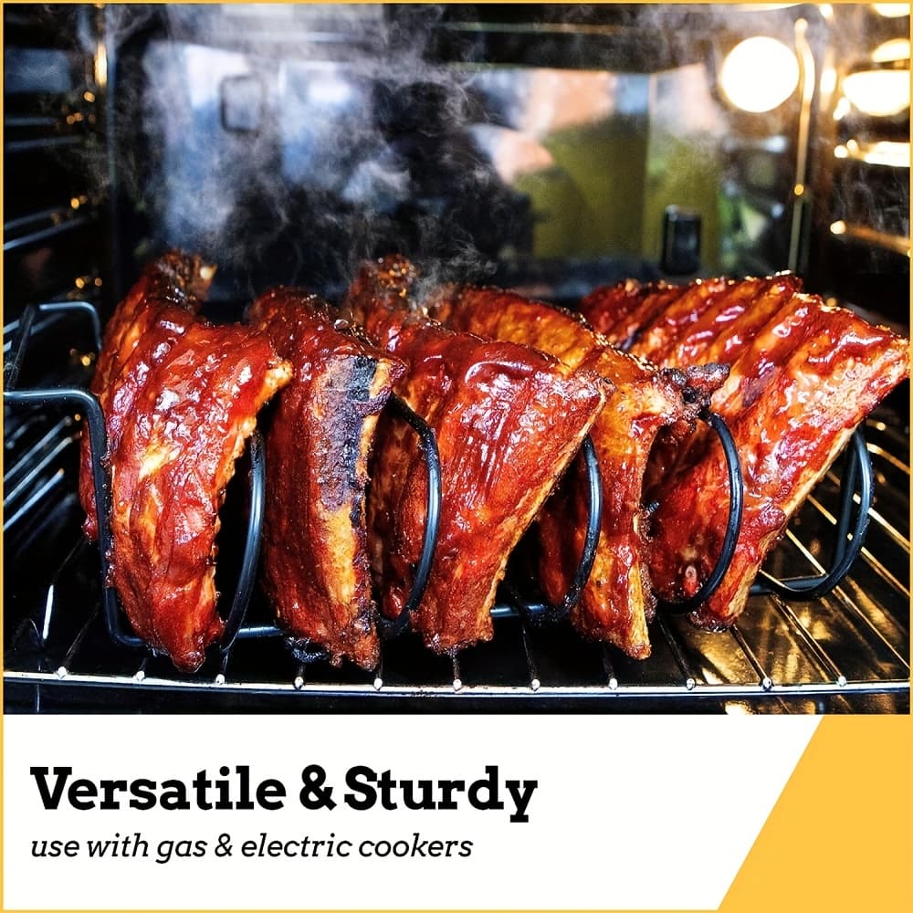 TEMU 1 Stainless Steel - Can Hold 4 Of Whole Ribs- Portable Barbecue Tool, Suitable For Outdoor Grilling And Smoking