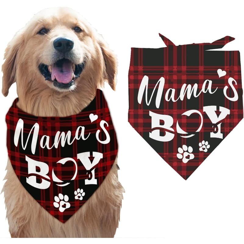 TEMU 1pc 24.8×11 Inch Pet Dog Bandana, Red Black Stripes Bandana Words Paws Washable Scarf Bibs Printed Additions For Large Dogs And Pets