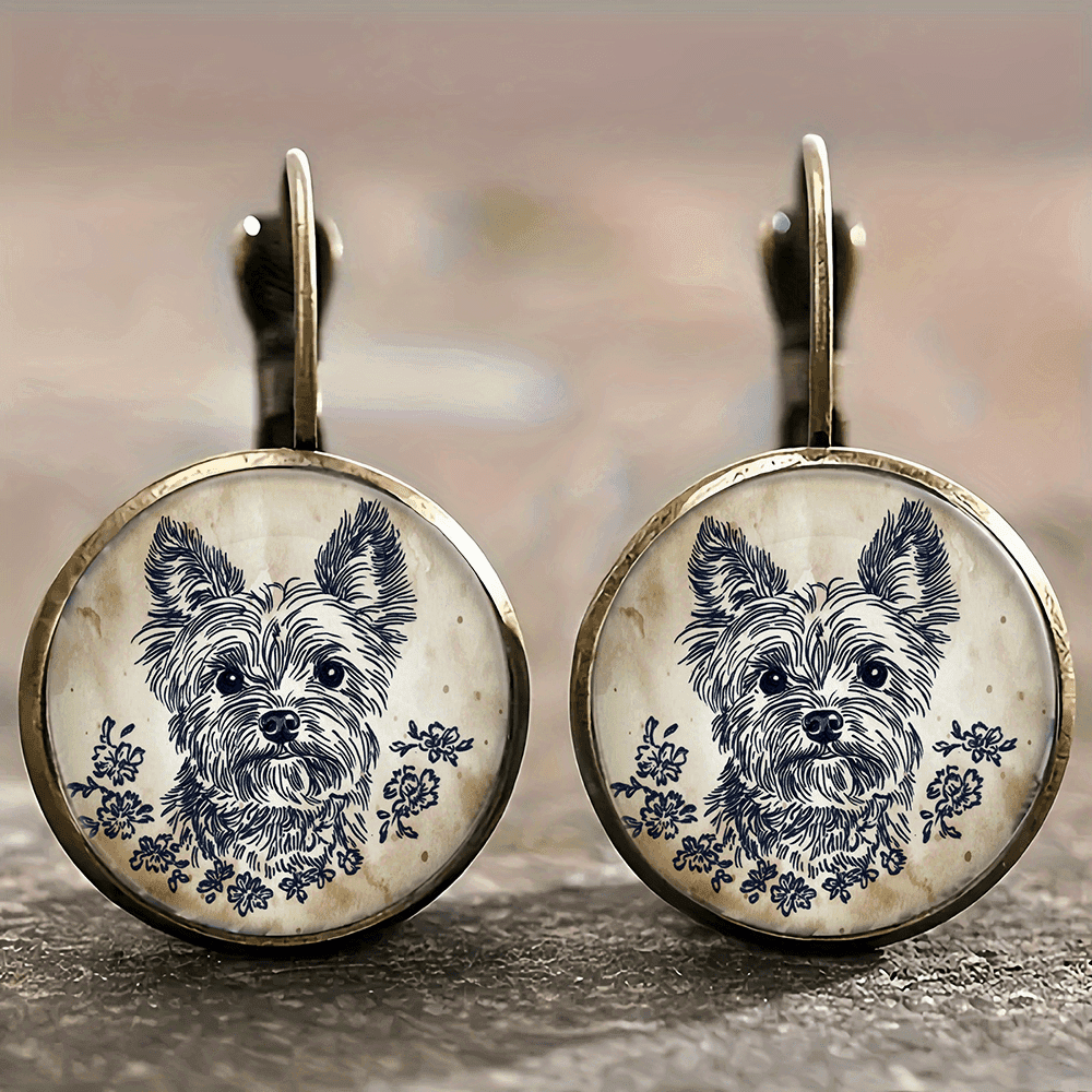 TEMU Vintage Puppy Pattern Earrings, Alloy Jewelry, Round Earrings, Cute Animal Shape, Fashion, Gift , Vintage Style, Daily Accessories, Simple And , Personality Design, Delicate.