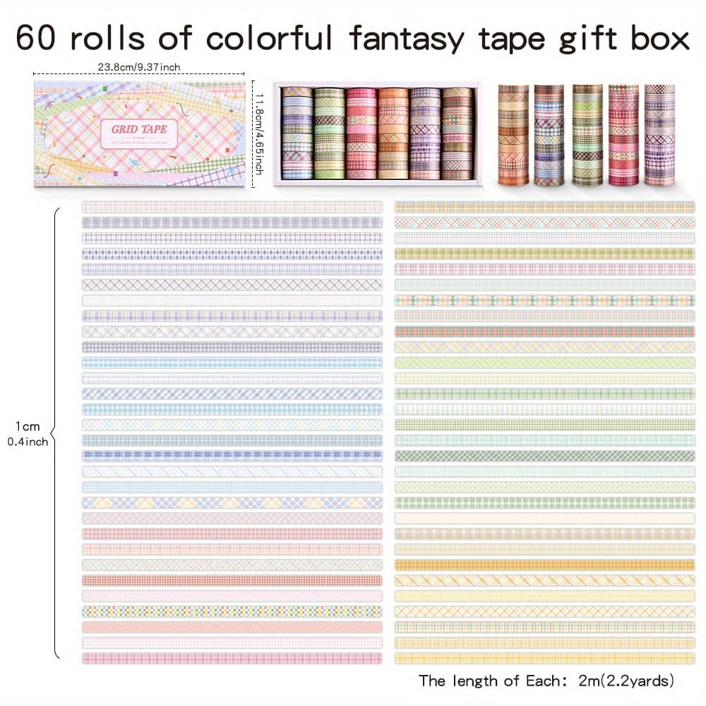 TEMU 60 Rolls Coloed Washi Tape Gift Box Set, Decorative Paper Tapes 10mm Wide Planner Accessories Scrapbooking, Diy Arts And Crafts, Bullet Journal, Planner, Junk Journal, Notebooks