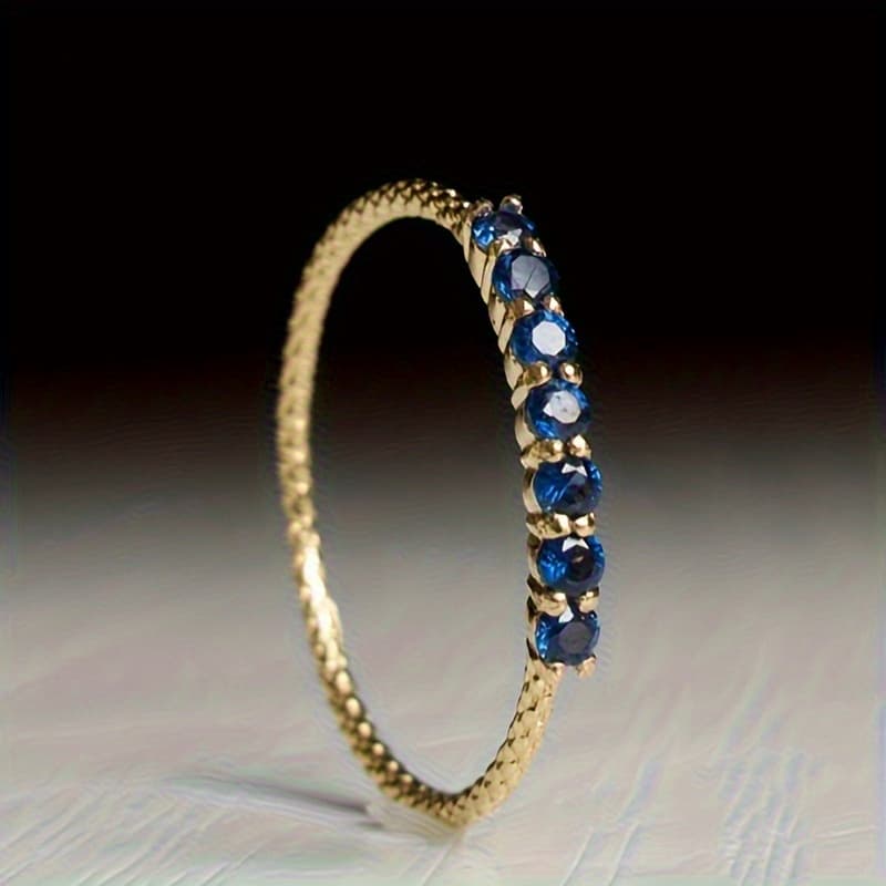 TEMU Simple Inlaid Blue Synthetic Cubic Zirconiaia Classic Thin Ring For Wedding Ring For Daily Party, Leisure Vacation Elegant Jewelry Accessory Anniversary Gift, For Teenager