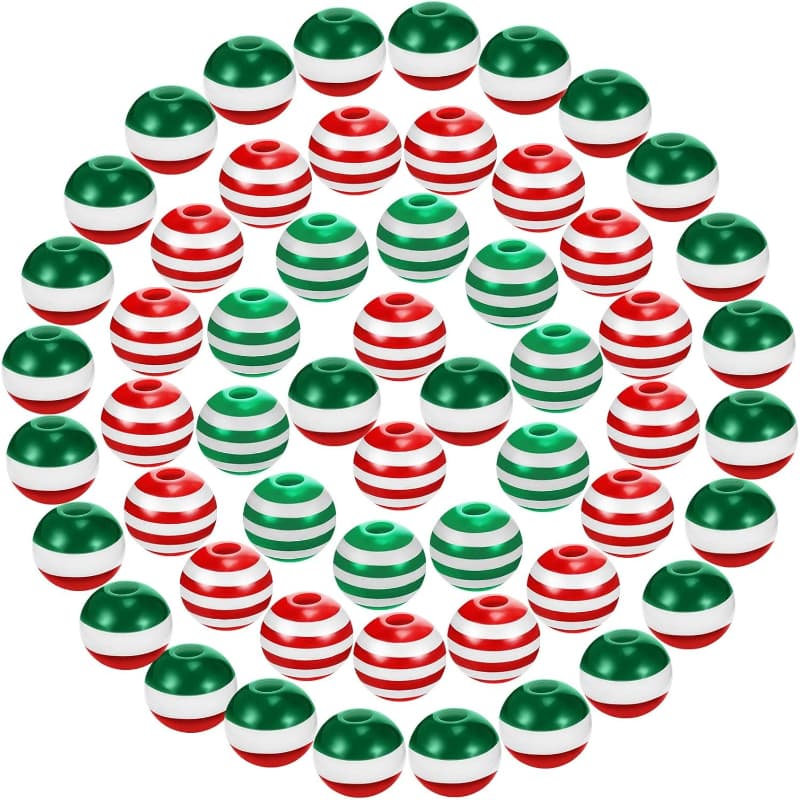 TEMU 300pcs Christmas Stripe Beads Acrylic Round Resin Beads 8mm Striped Seed Pine Cones For Bracelet Necklace Earrings Diy Crafts Jewelry Making Supplies ( Colors, Red, Green)