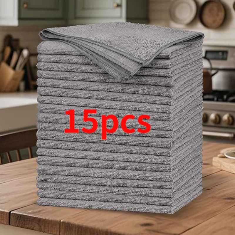 TEMU 15 Thickened Gray Microfiber Car Wiping Cloths 9.45 X 9.45 Inches, Strong Water Absorption, Towels, Kitchen Dish Cloths/car Wiping Cloths/multipurpose Cleaning Cloths, Suitable As Gifts For