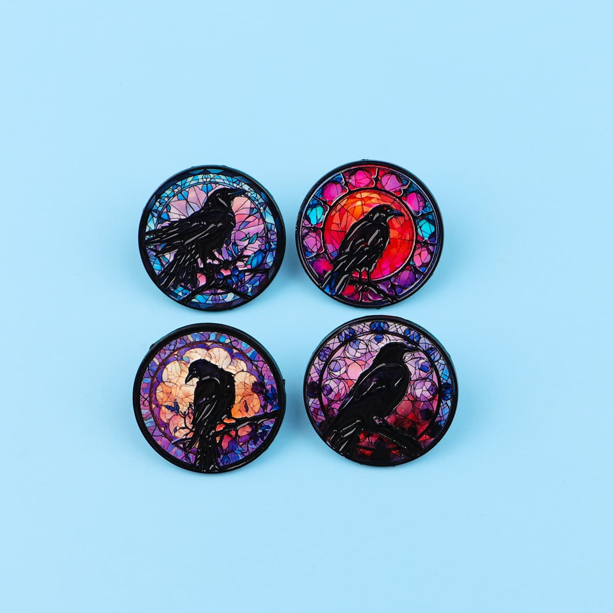 TEMU Set Of 4 Gothic Crow Enamel Pins For Backpacks, Lapel Use, And Brooches, Perfect For Women's Bags As Halloween Gifts