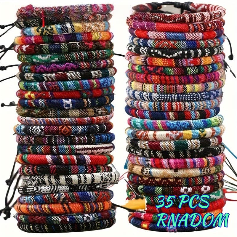 TEMU 35pcs Random Bohemian Hand Woven Bracelet Sets, Suitable For Gifting, Colors, Fashionable Jewelry Sets, Friendship Bracelet Sets