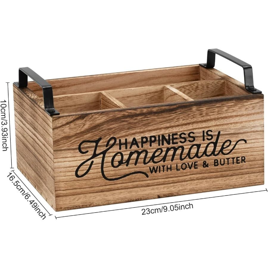 TEMU 1pc Vintage Distressed Multi-compartment Wooden Cutlery Storage Box, Portable Solid Wood Box For Home Kitchen Condiment Storage