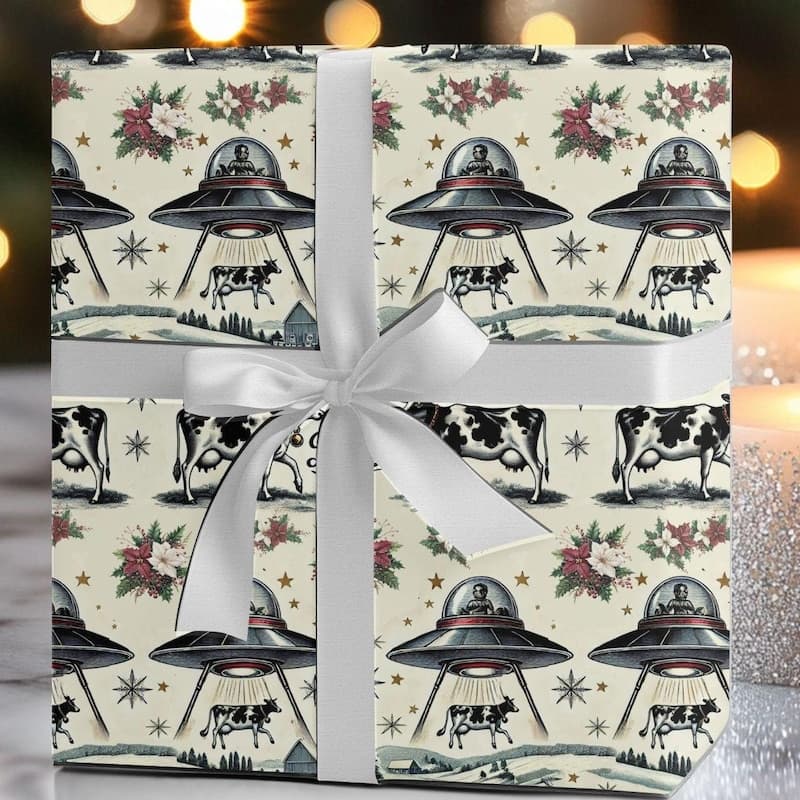 TEMU 1 Roll 58*23inch Ufo Wrapping Christmas Paper Cow Gift Wrap Christmas Ufo