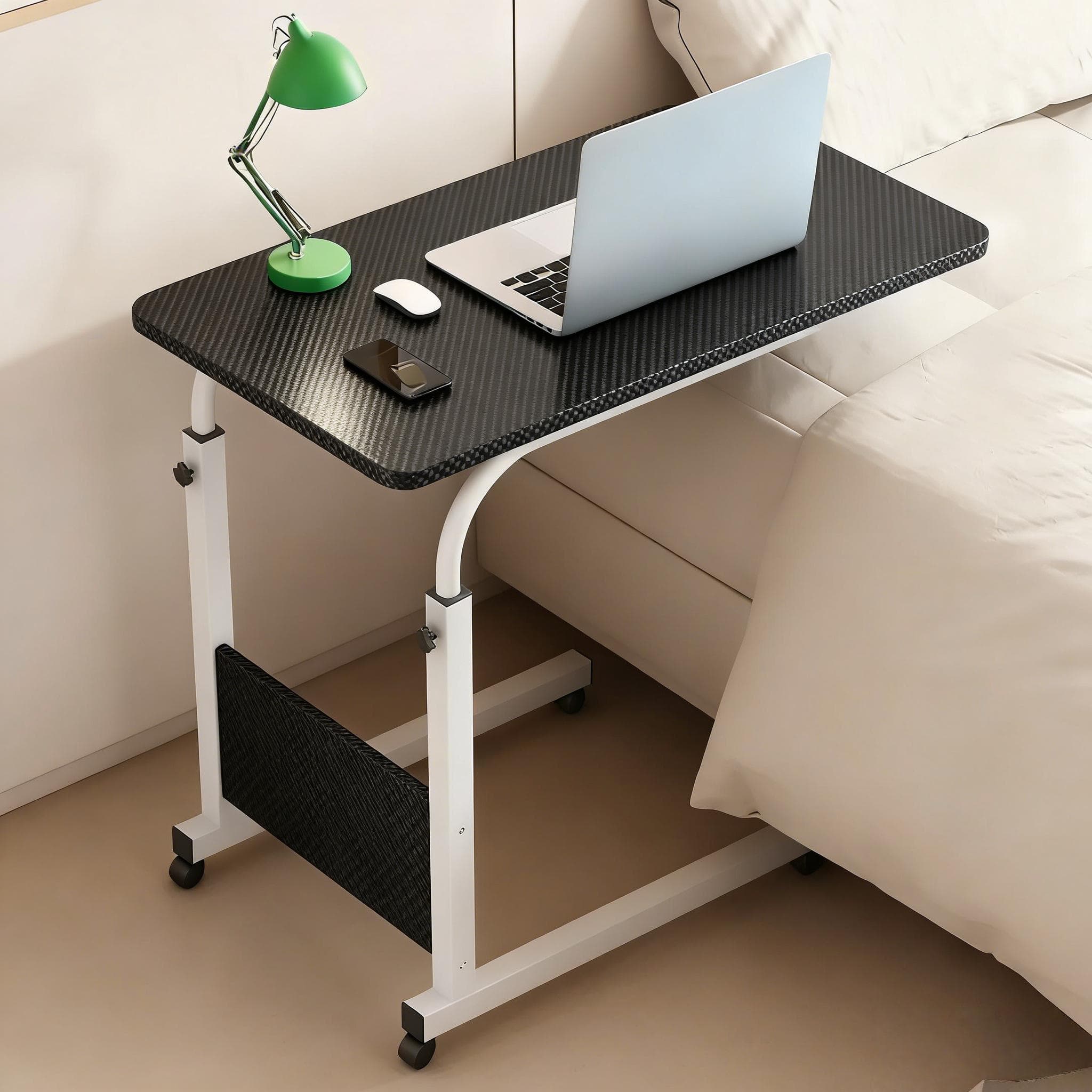 TEMU Height Adjustable , Portable Laptop Table With Locking Wheels, Bedside Computer Workstation, Sturdy With Spacious Top, Space-saving Modern Desk