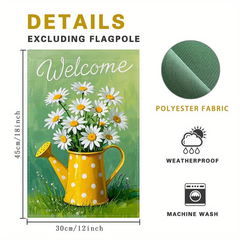 TEMU 1pc, Sunflower Flag - Yellow Polka Dot Watering , White And Yellow Flowers, Suitable For Spring Courtyard Decoration, Perfect For Outdoor Greeting And Courtyard Decoration