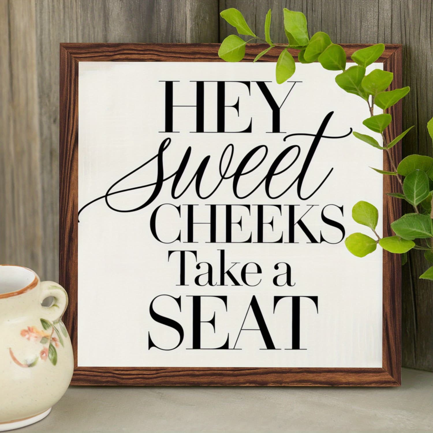 TEMU 1pc, Hey Sweet Cheeks Sit Down Wooden Framed Sign, Bathroom Decor Sign, Bathroom Gift, Hot Tub Wall Decor, Inspirational Art Gift , 20.32x20.32cm