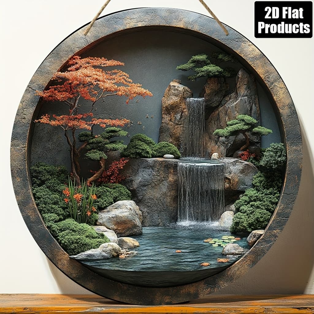 TEMU 2d Flat, 1pc, Round Wooden Board Decorative Sign, Japanese Zen Garden Theme, Suitable For Bar, Kitchen, Cafe, Room, Office Decoration, Home Decor, Holiday Gift, 2d Flat