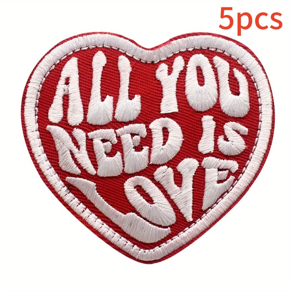 TEMU 5pcs Set, Love Pattern Patches, Hook & Loop Fun Patches Embroidered Badges For Hats, Bags, Shoes, Clothing, Durable Irons Or Sewing, Multifunctional Fashion Accessories