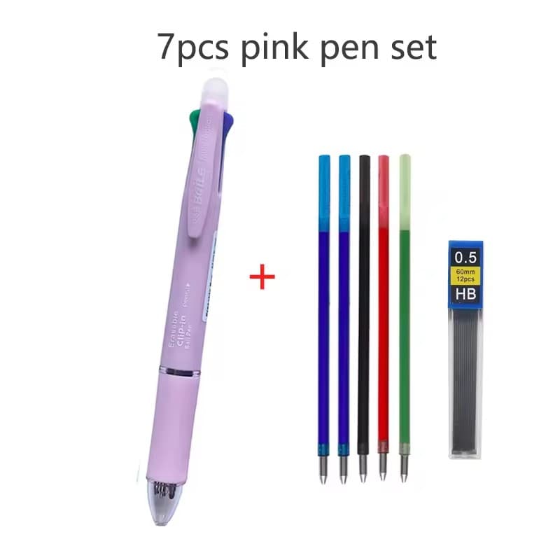 TEMU Erasable Writing Tool -1 Pen+0.7mm Black/blue/red/green Pen Lead+0.5mm Pencil Lead | Design For Marking And Note Taking | Ideal For Schools And Offices