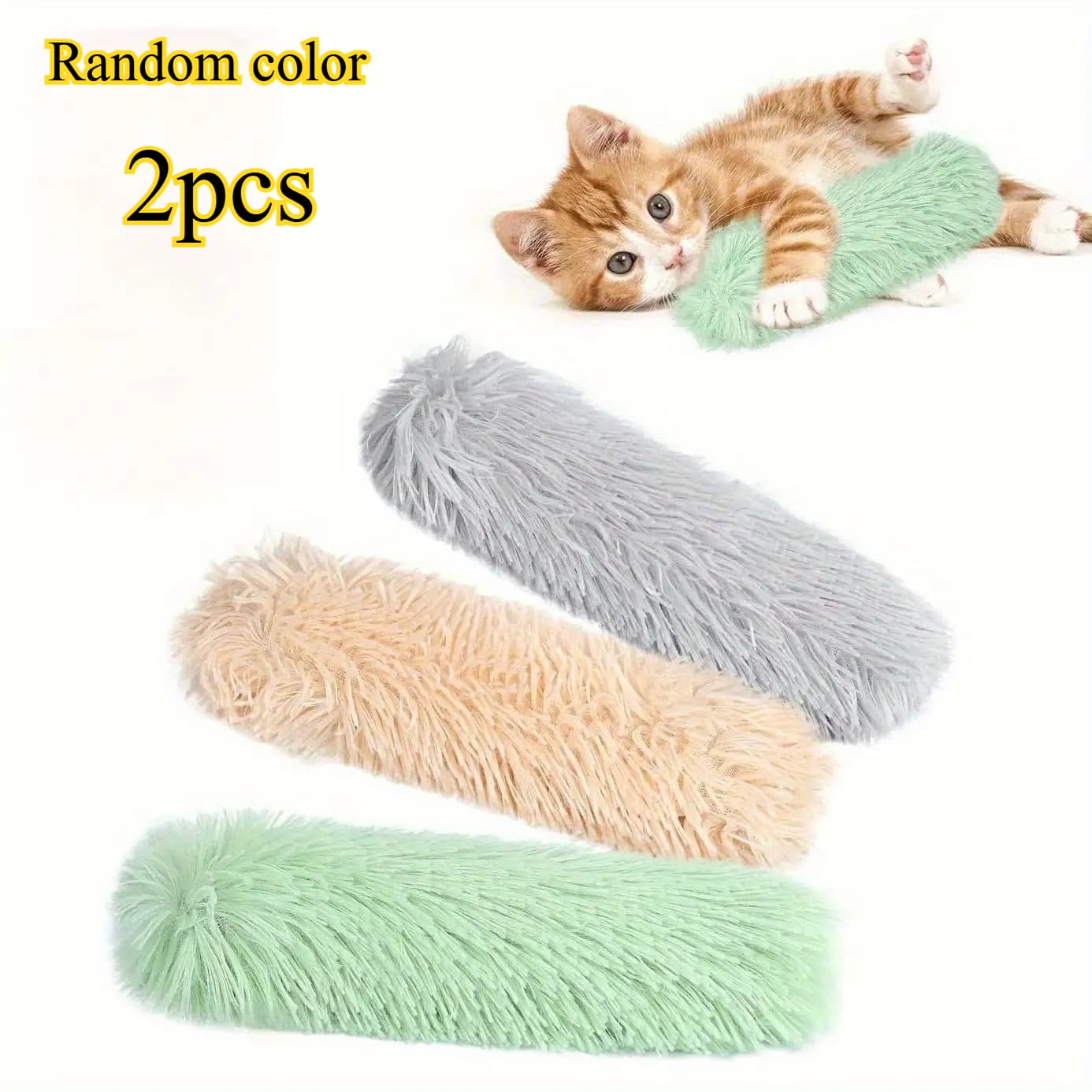 TEMU 2pcs Soft Durable Cat Grass- - Multicolor (beige/grey/green) Striped Pet -free Indoor Kitten , Interactive Ball-like Rollers For All Breed Cats & Kittens, Teaser Toys To Hunting Random Color