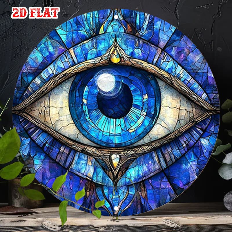 TEMU 2d Flat, 1pc Blue Eye Round Metal Wall Art - Illuminated Vintage Aluminum Sign Suitable For Home, Cafe, Garage - Rustic Blue Eye Decor - Multi-holiday & Decoration ( Installation), 2d Flat