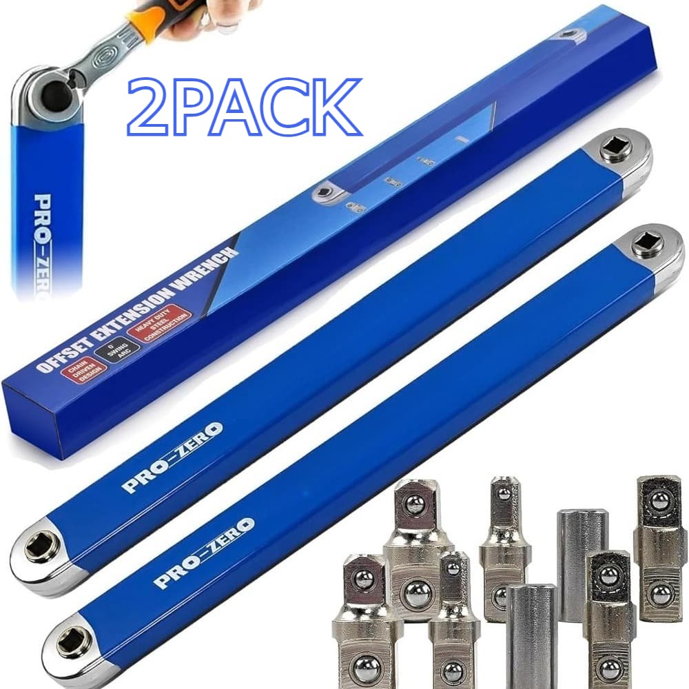 TEMU 2pack Offset Extension Wrench, With 1/2', 1/4' And 3/8' Square Drive Adapters, 15-inch Tight Extension Wrench Set, Wrench Extender Tool For Car, Suitable For Small Universal Extension Wrench