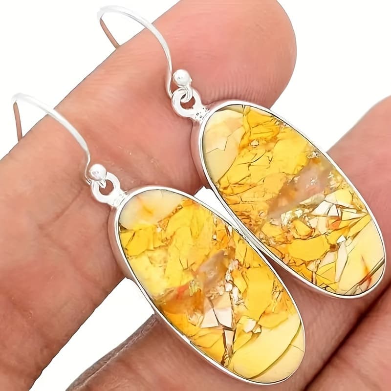 TEMU Oval Marble Pattern Synthetic Gemstone Decor Bohemian Pendant Earrings Alloy Silvery Jewelry Fashion Women's Gift