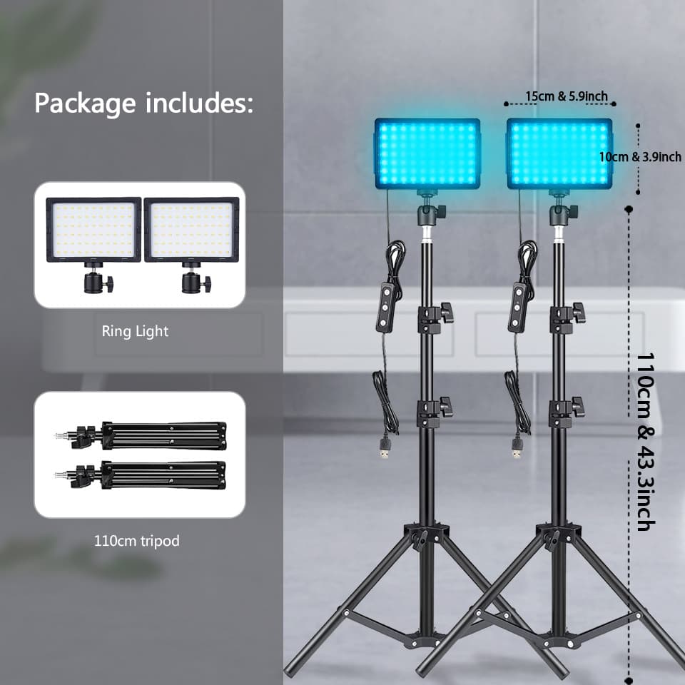 TEMU Photography Lighting Kit Dimmable Video Studio Streaming Lights Video Fill Light With Adjustable Tripod Stand And Rgb Color Filters For Table Top/photo Video, For Live Streaming